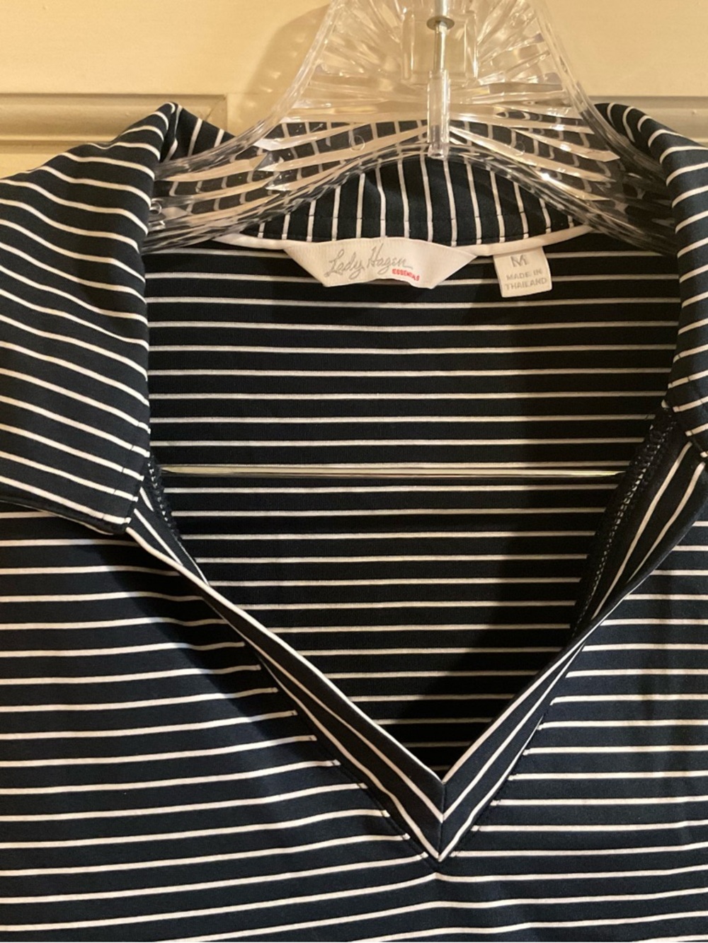 Lady Hagen Navy White Striped Sleeveless Golf Polo Top Size Medium